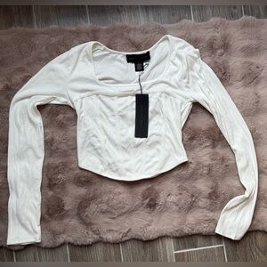 White long sleeve corseted top, Know One Cares, size large, brand new with tags